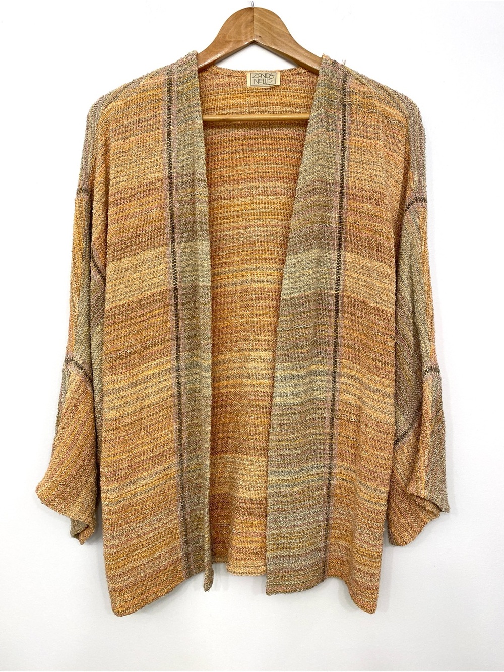 Vintage Zonda Nellis Open Cardigan Multicolour Woven Artisanal Knit S/M Boho - Picture 6 of 14